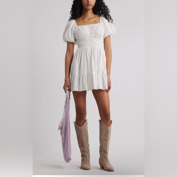 bp Dresses & Skirts - BP White Puff Sleeve‎ Mini Dress